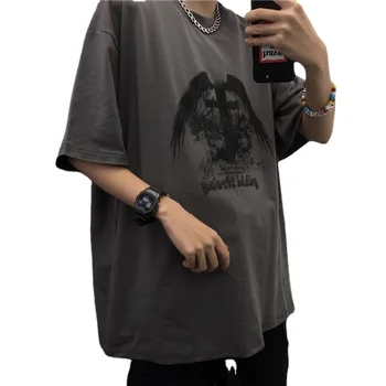 T Shirt erkekler için Retro graffiti koyu çapraz baskı Kısa kollu t shirt 2023 Yaz Y2k t shirt Vintage Büyük Boy Spor erkek üst