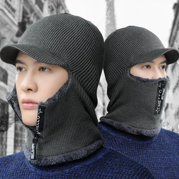 Yeni Erkekler Kış Sıcak Yün Şapka Açık kulak koruyucu Şapkalar Sıcak Kalın Bisiklet Örme Kap Eşarp Rüzgar Geçirmez Kap Neckwarmer Kap
