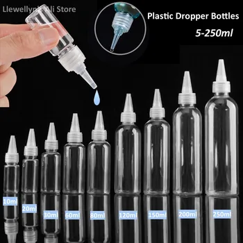 5-250ml Plastik sıkılabilir damlalık Şişe vidalı kapak Şeffaf Gözler Sıvı Mürekkep yağ damlalıklı şişeler Boya Pigment Konteyner