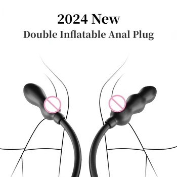 2024 Yeni Yükseltilmiş Çift Kafa Şişme Anal Plug Çekme Boncuk Ayarlanabilir Arka Anal Genişletici Erkek ve Dişi Masturbators Seks Oyuncak