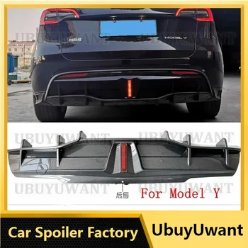 Tesla Modeli Y 2020 2021 2022 Parlak Siyah Araba Boot Spoiler Plaka Splitter Gövde Kiti Arka Tampon Difüzör Dudak İle led ışık