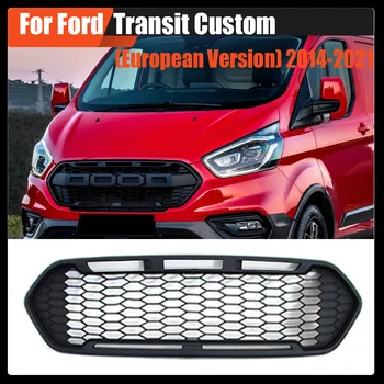 Ford Transit İçin Fit (Avrupa Versiyonu) 2014-2021 Araba ABS Siyah Veya Gri W / led ışık Ön ince delikli ızgara Maskesi Tampon Izgarası